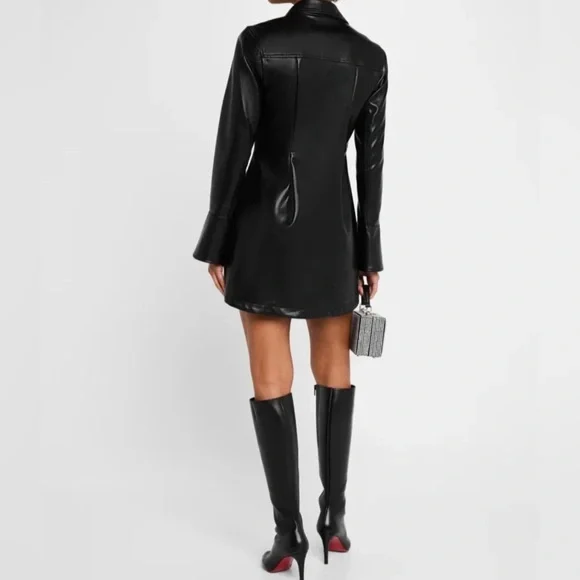 Cinq a sept Alizee Vegan Leather Mini Shirt Dress in Black. Size 10. NWT. - Picture 3 of 9
